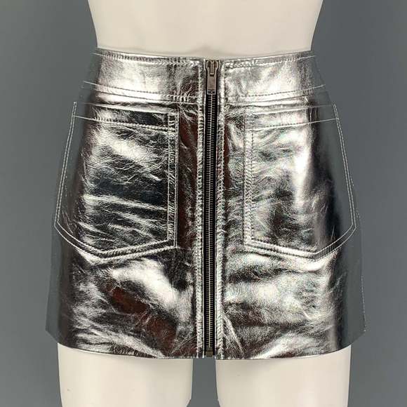 SAINT LAURENT Other - SAINT LAURENT 2022 Silver Leather High Waist Mini Skirt